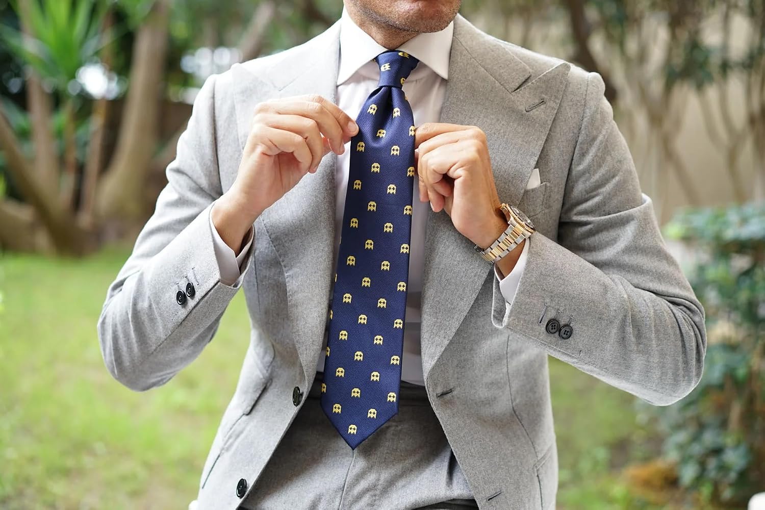 OTAA Yellow Ghost Pixel Necktie Casual Ties for Men - Perfect Neck Tie for Groomsmen Wedding Ties or Formal Occasions - Ideal Gifts for Him