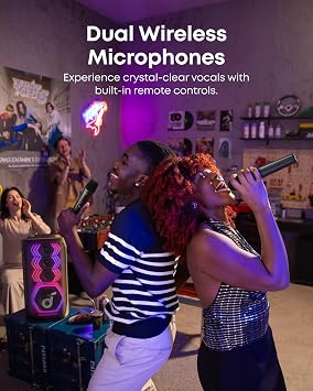 مكبر صوت للحفلات Soundcore Rave 3S AI مع ميكروفونين لاسلكيين، صوت 200 واط، إزالة صوتية بالذكاء الاصطناعي، صدى، عرض ضوئي، وقت تشغيل 12 ساعة، نظام Bluetooth PA محمول للمنزل أو الحفلة أو الفناء الخلفي