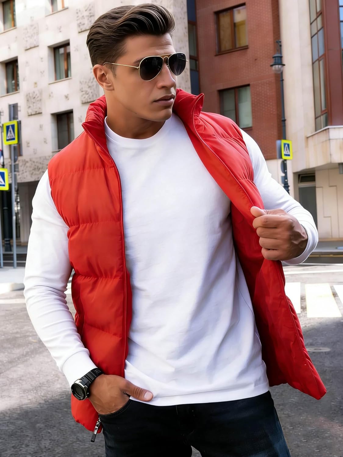 Men's Puffer Vest Winter Sleeveless Lightweight Jacket Outdoor Warm Zipper Outerwear Vests - Image 3