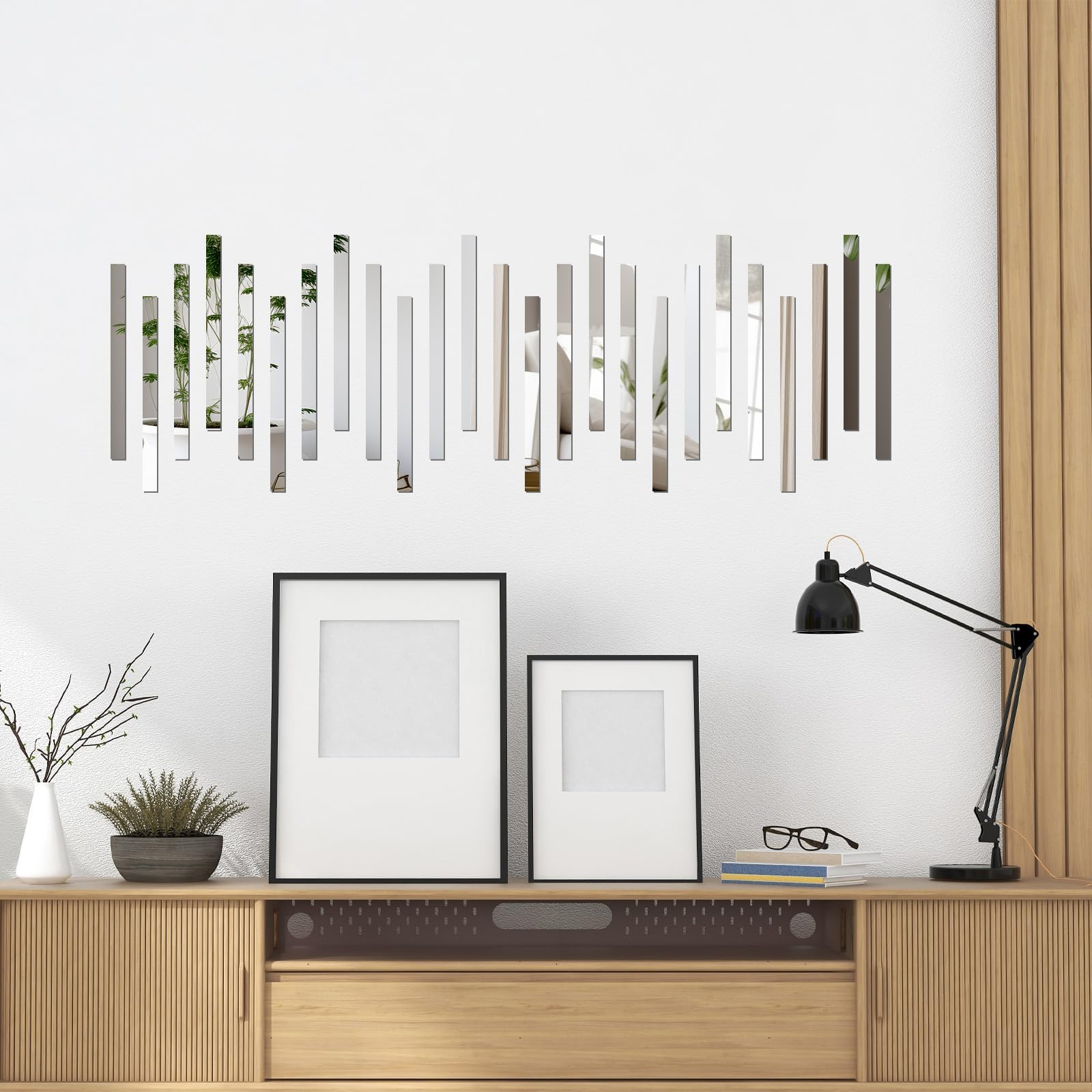 - 20 Pcs Acrylic Wall Sticker, Decorative Strips for Home Kitchen Bedroom Living Room, Self-Adhesive Art Decoration for Luxury DIY Interior Design Gold/Silver/Black 13.7 x 1.1 in (Silver)