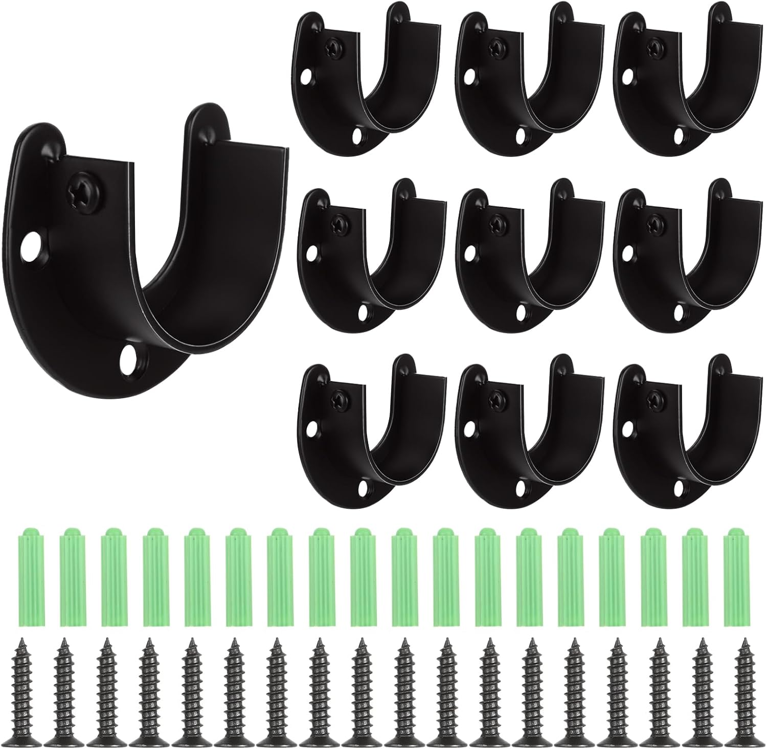 ABuff 10 Pack Stainless Steel Closet Rod Bracket, 1-1/2" Diameter Closet Rod Holder, Heavy Duty ClosetRod Support Brackets, U Shaped Flange RodHolder for Pipe, Closets, Shower Curtain Rods (Black)