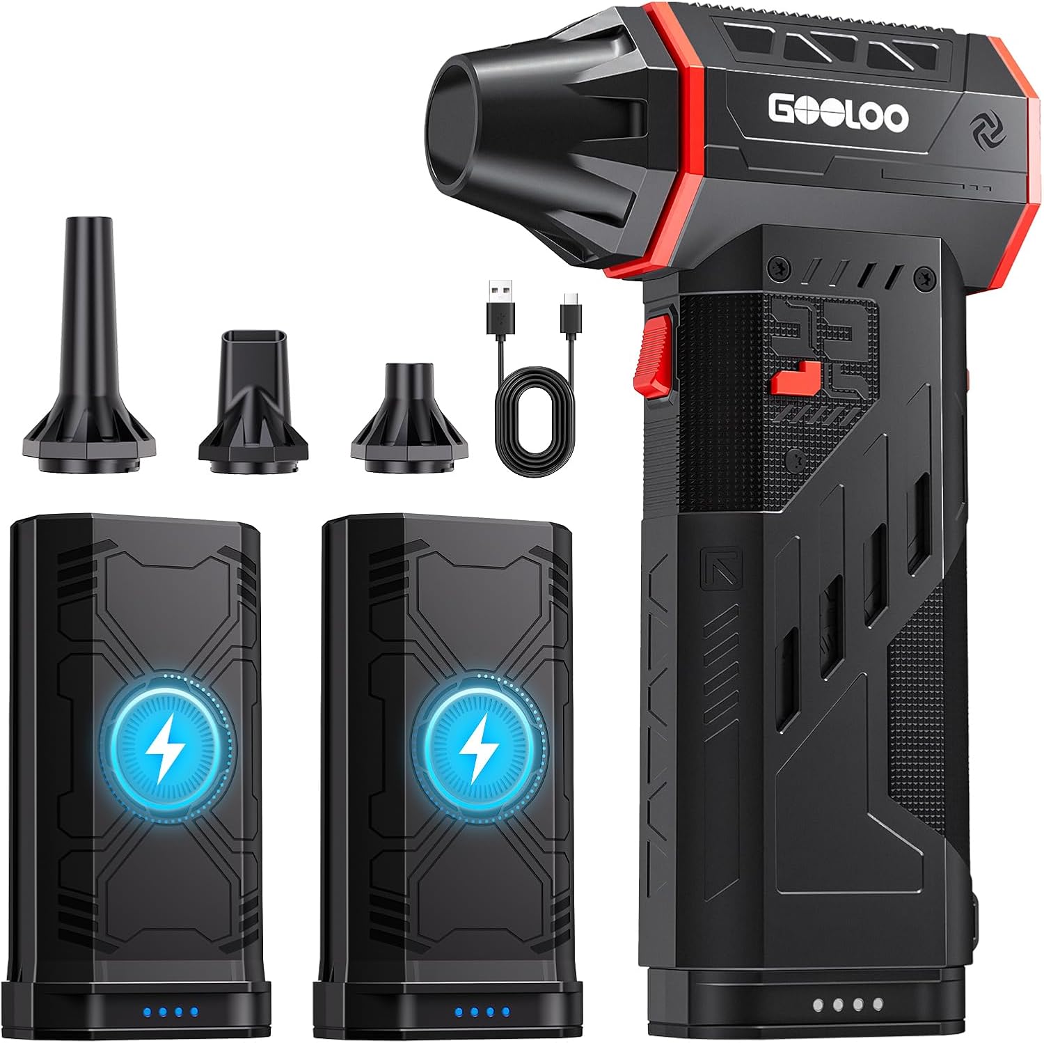 GOOLOO F5 Compressed Air Duster, Dual Removable Batteries, 180,000RPM Electric Air Duster, 3-Gear Adjustable Mini Handheld Leaf Air Blower Cordless for Car Detailing, PC, Keyboard, Snow Cleaning