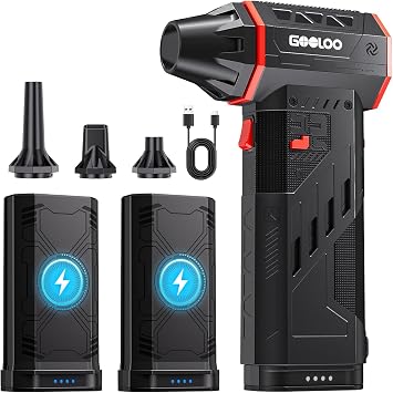 GOOLOO F5 Compressed Air Duster, 2 Swappable and Removable Batteries | 180,000RPM Brushless Motor Electric Air Duster, 3-Gear Adjustable Hand Held Blower with 4 Nozzles for PC, Car, Home &Camping