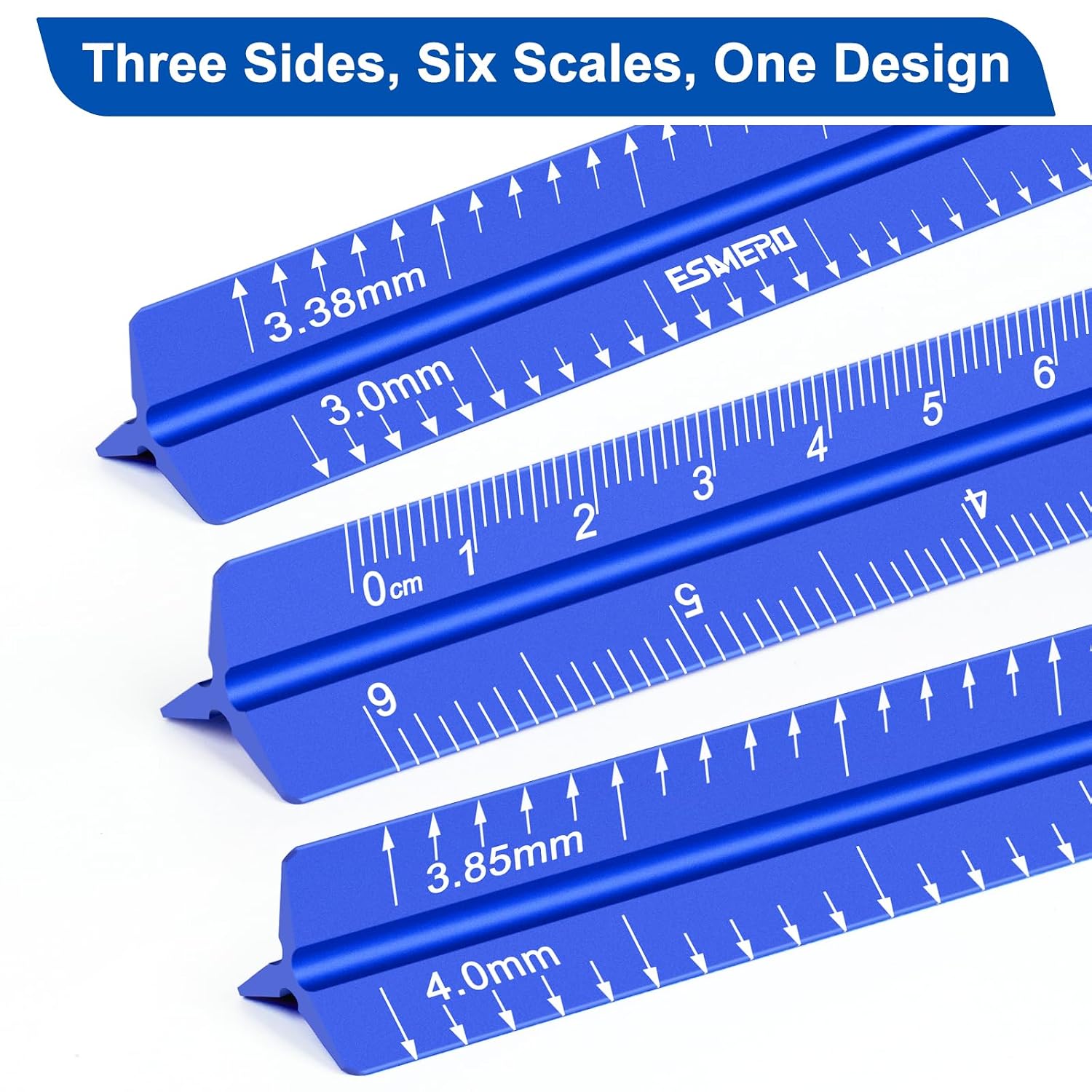Triangular Leather Punch Positioning Ruler with Anti-Slip Silicone V-Bar - CM & Inch Scales, Ergonomic Press Pad (Blue)