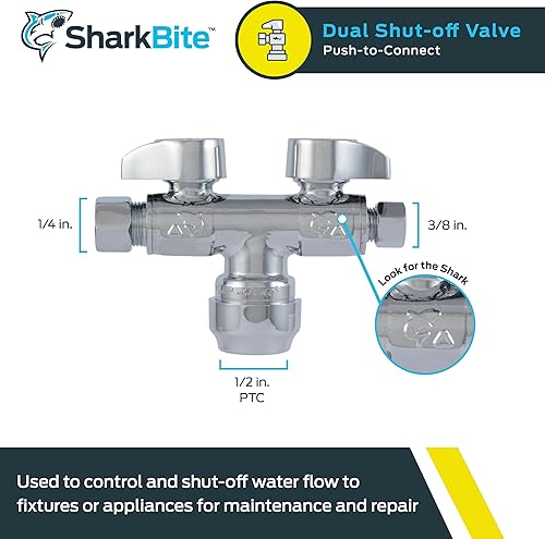 Miniatura 2 de SharkBite Válvula de bola de latón de un cuarto de vuelta de doble cierre, empuje de 12 pulgada para conectar x compresión de OD de 38 pulgadas x
