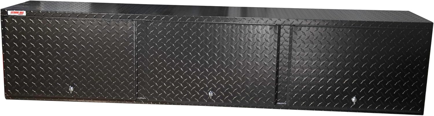 Extreme Max 5001.6429 Diamond Plated Aluminum Overhead Cabinet for Garage, Shop, Enclosed Trailer - 72", Black