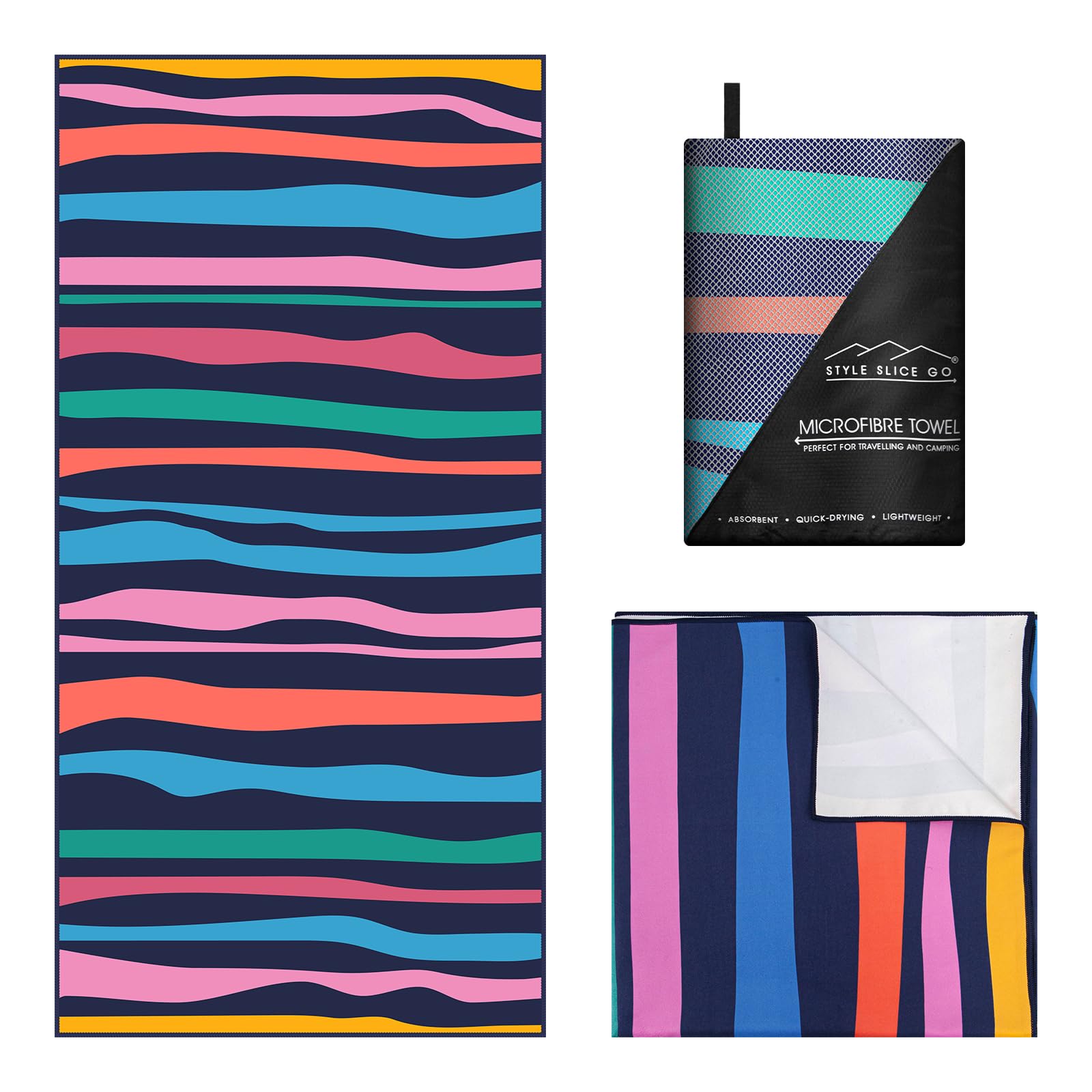 Style Slice Beach Towel Extra Large Microfibre Towel Beach Towels, Lightweight Microfibre Beach Towels for Adults, Travel Towels Quick Dry Large 180x90cm