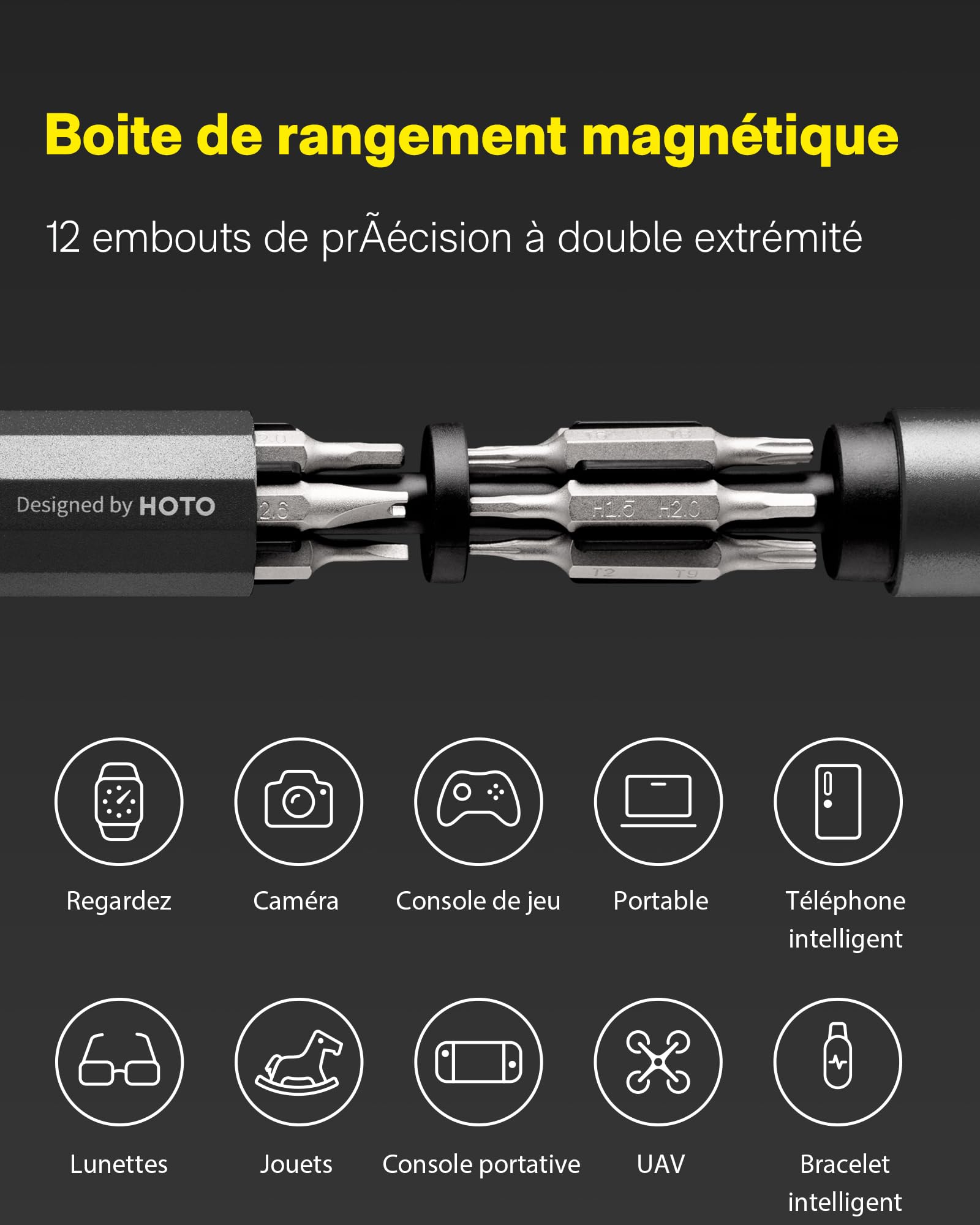 HOTO 24 en 1 Kit de Tournevis de Précision,Manuel,Kit d'outils Mini,Magnétique Outils de Réparation avec Torx Bits etc,Pour iPhone, Lunettes, Montres, PC, Macbook, Laptop