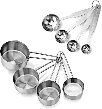 New Star Foodservice 42917 Restaurant Grade Stainless Steel 8-Piece Measuring Cups and Spoons Combo Set
