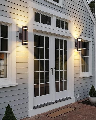 Miniatura 9 de SHIMR Iluminación de pared al aire libre del atardecer al amanecer, bombillas LED de bronce para exteriores incluidas, modernas luces de pared al