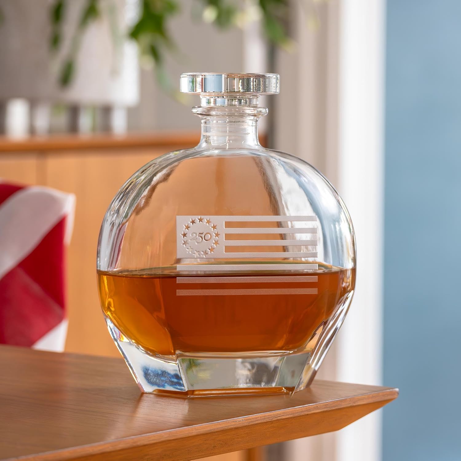 Rolf Glass America250™ Betsy Ross Flag Decanter | 23oz Spirits Decanter with Airtight Stopper | Officially Licensed America250™ Product | Engraved in the USA | For Whiskey, Bourbon, & Brandy