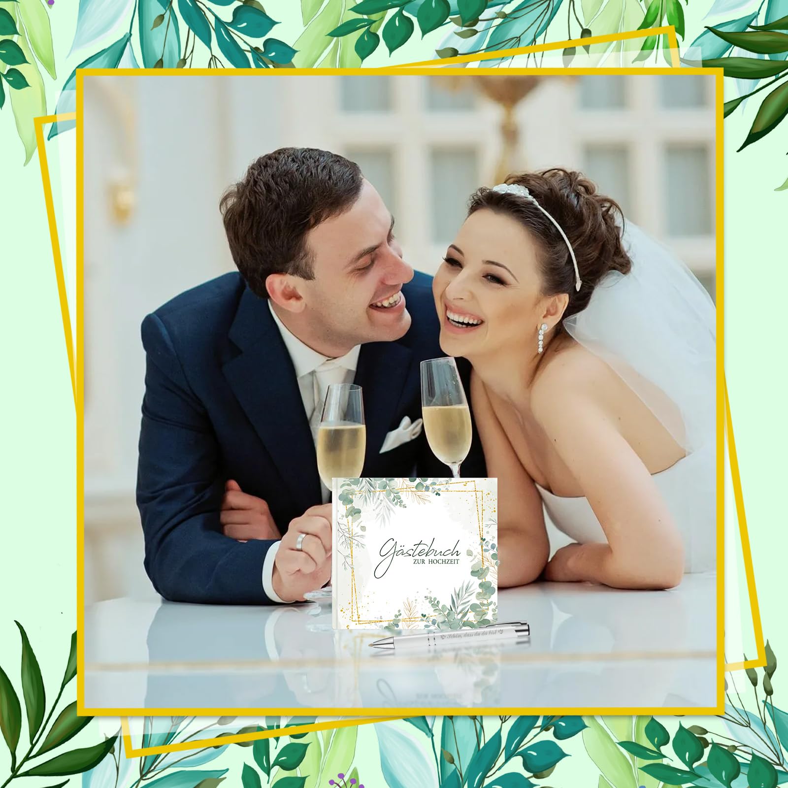 HOWAF Gästebuch Hochzeit Eukalyptus - 72 Seiten Mit 266 Stickern & Stiften