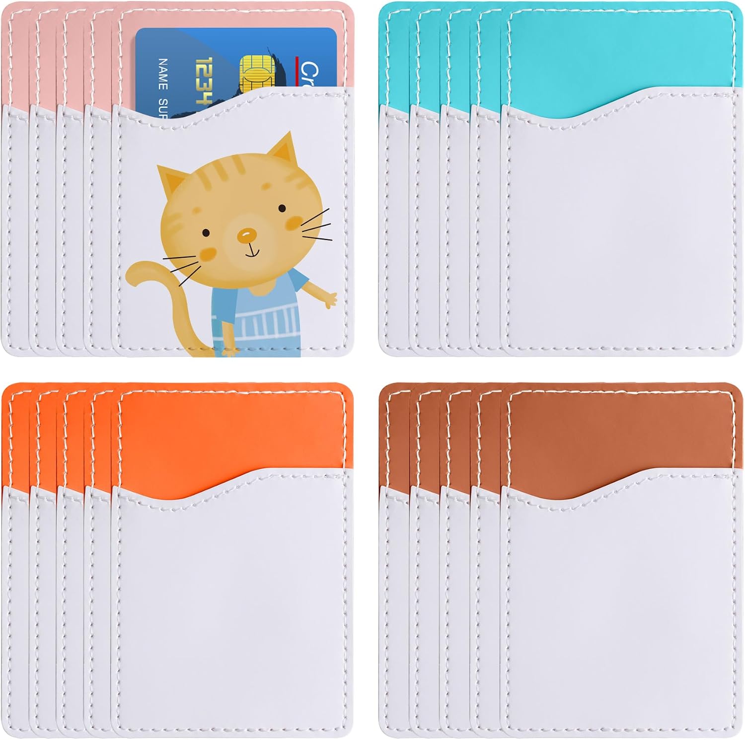 Framendino, 20 Pack Card Holders Leather Phone Back Pockets Stick Sleeves for DIY Craft (4 Colors 2)