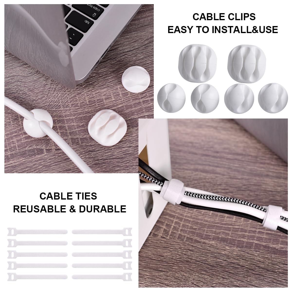 Caja de gestión de cables, paquete de 2 cajas organizadoras de cables grandes y medianos con 17 piezas de juego de gestión de cables, caja organizadora de cables para ocultar protector contra