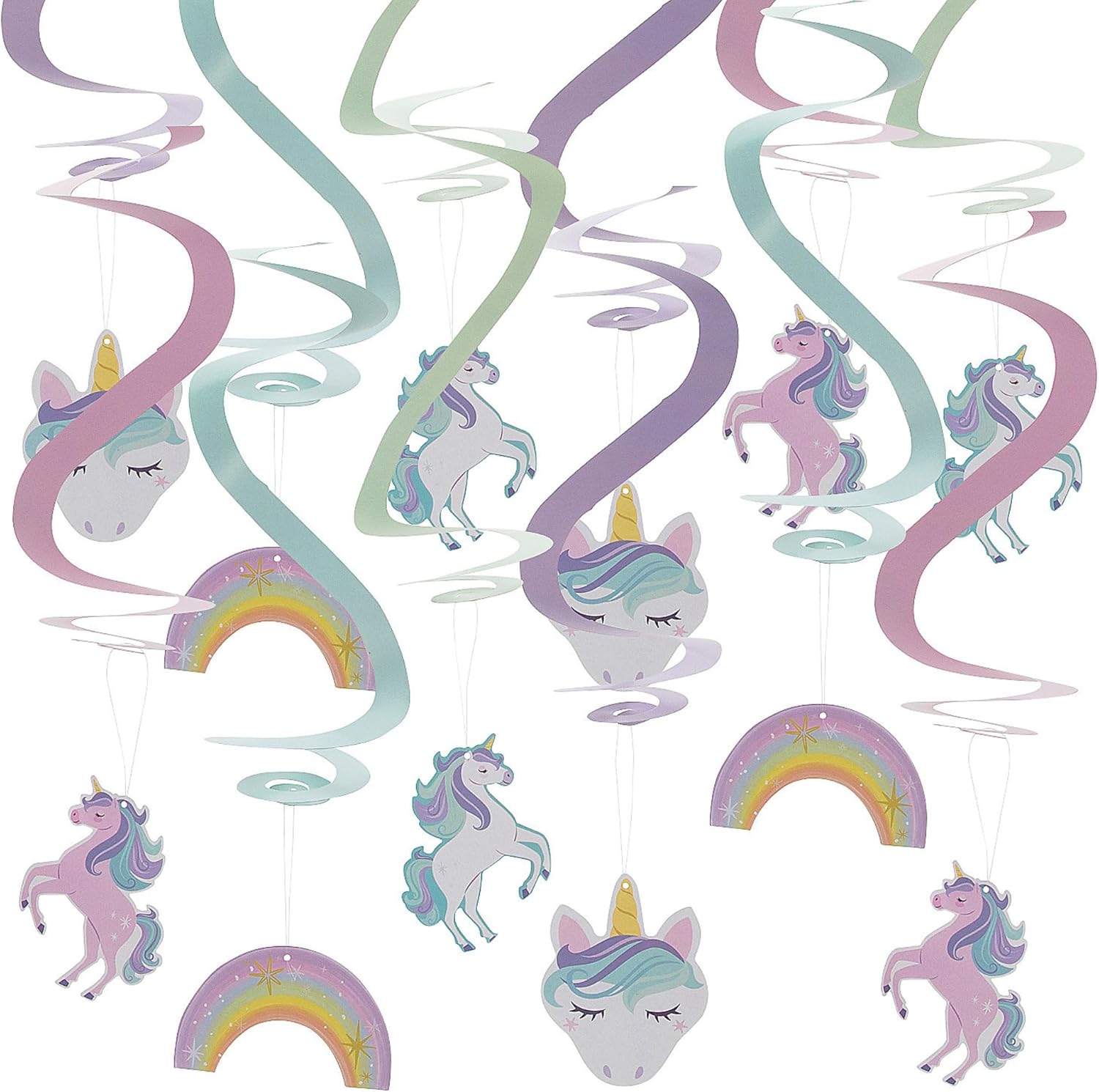 Unicorn Party Cardstock Hanging Swirl Decorations - 20" (Pack of 12) - Assorted Pastel Rainbow for Birthday Parties, Baby Showers & Magical Celebrations
