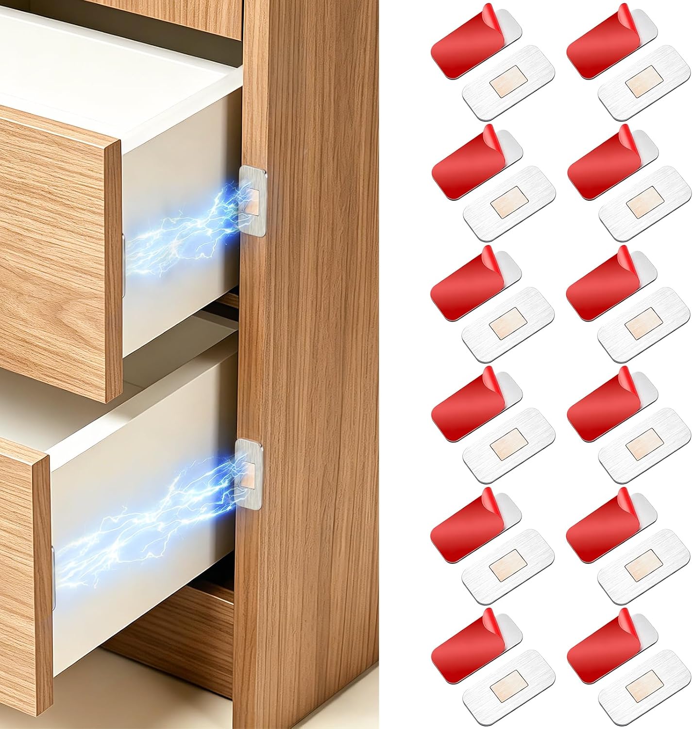 12 Pack Cabinet Magnets for Closure,No Drill Magnetic Cabinet Door Catch | Ultra Thin Cabinet Door Magnets, Adhesive Drawer Magnets to Stay Closed,Cabinet Latch Easy to Install, Thickness 0.08in