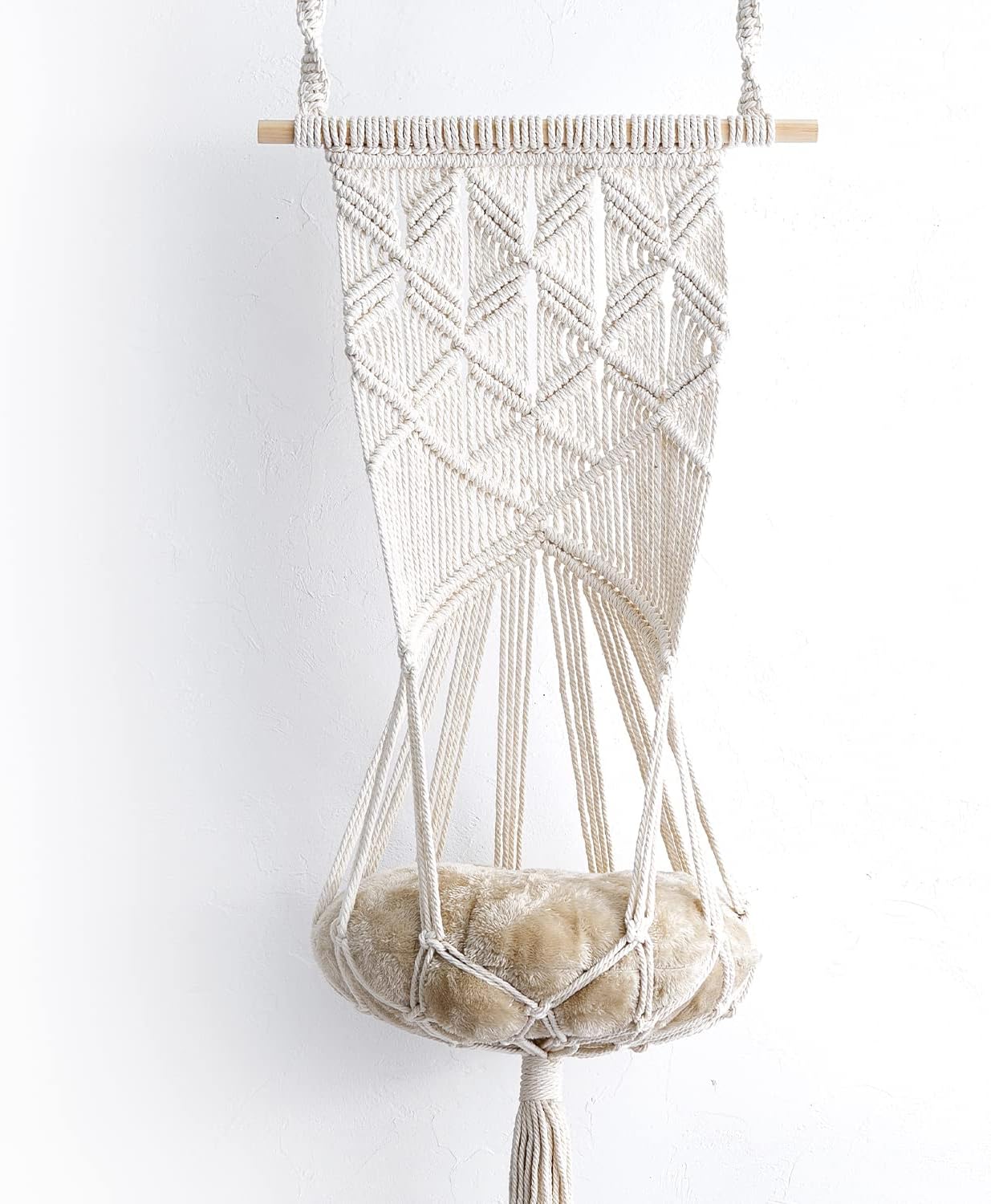 Macrame Cat Hammock Bed with Cushion - Cute Cat Hanging Bed - Hang on Wall, Ceiling, Window or Headboard, Boho Room Decor, Hanging Kit…