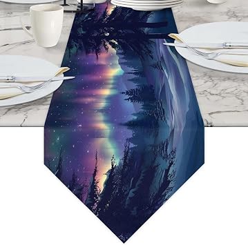 Northern Lights Table Runner 72 Inches Long Linen Table Runners for Table Dresser Runner for Dinner Party Home Decoration 13x72 Inch