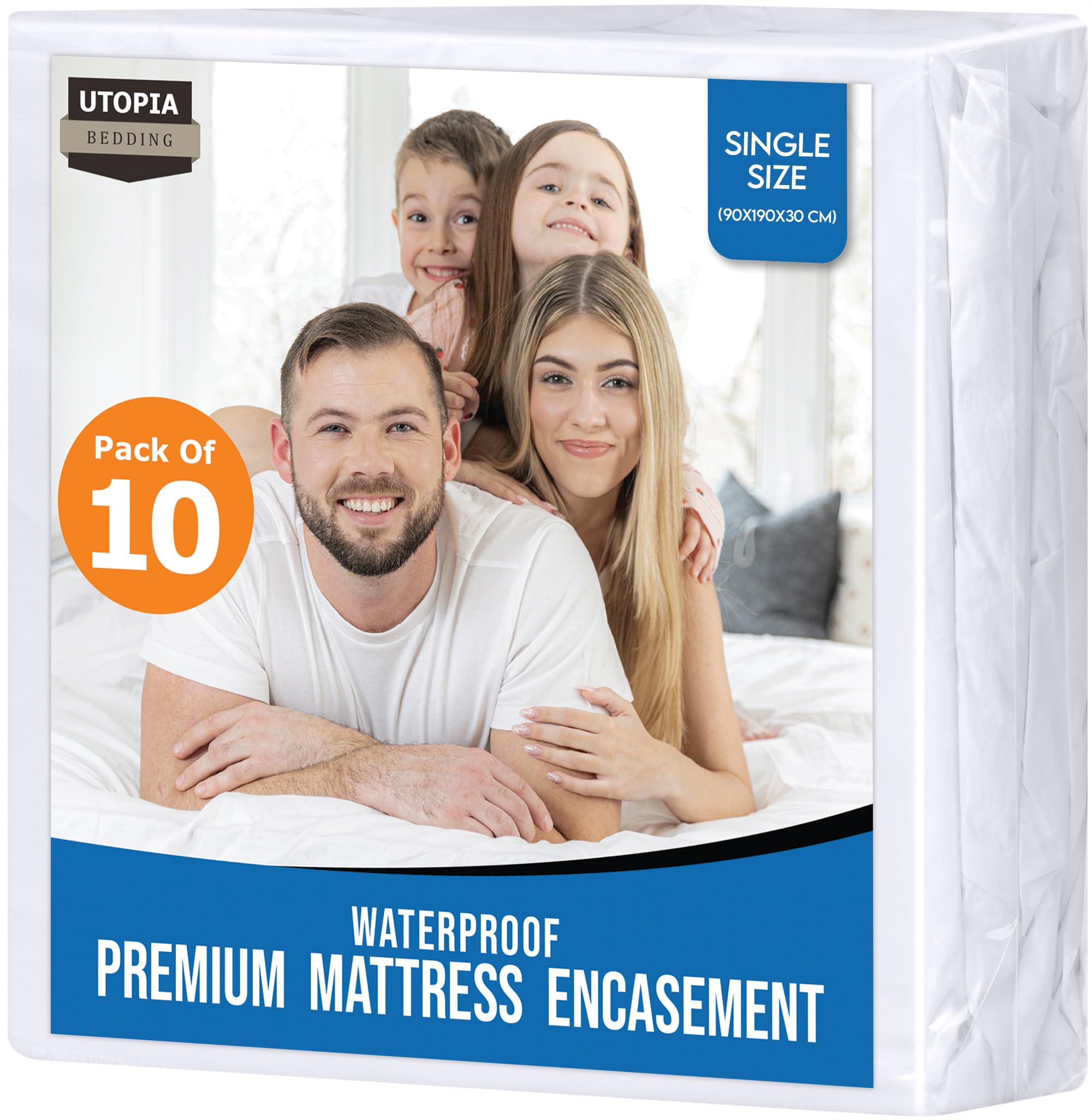 Utopia Bedding Premium Waterproof Mattress Encasement Single Bed 90 x 190 x 30 cm (Pack of 10), Premium Zippered Mattress Protector, Bed Bug and Dust Mite Proof Mattress Cover, White