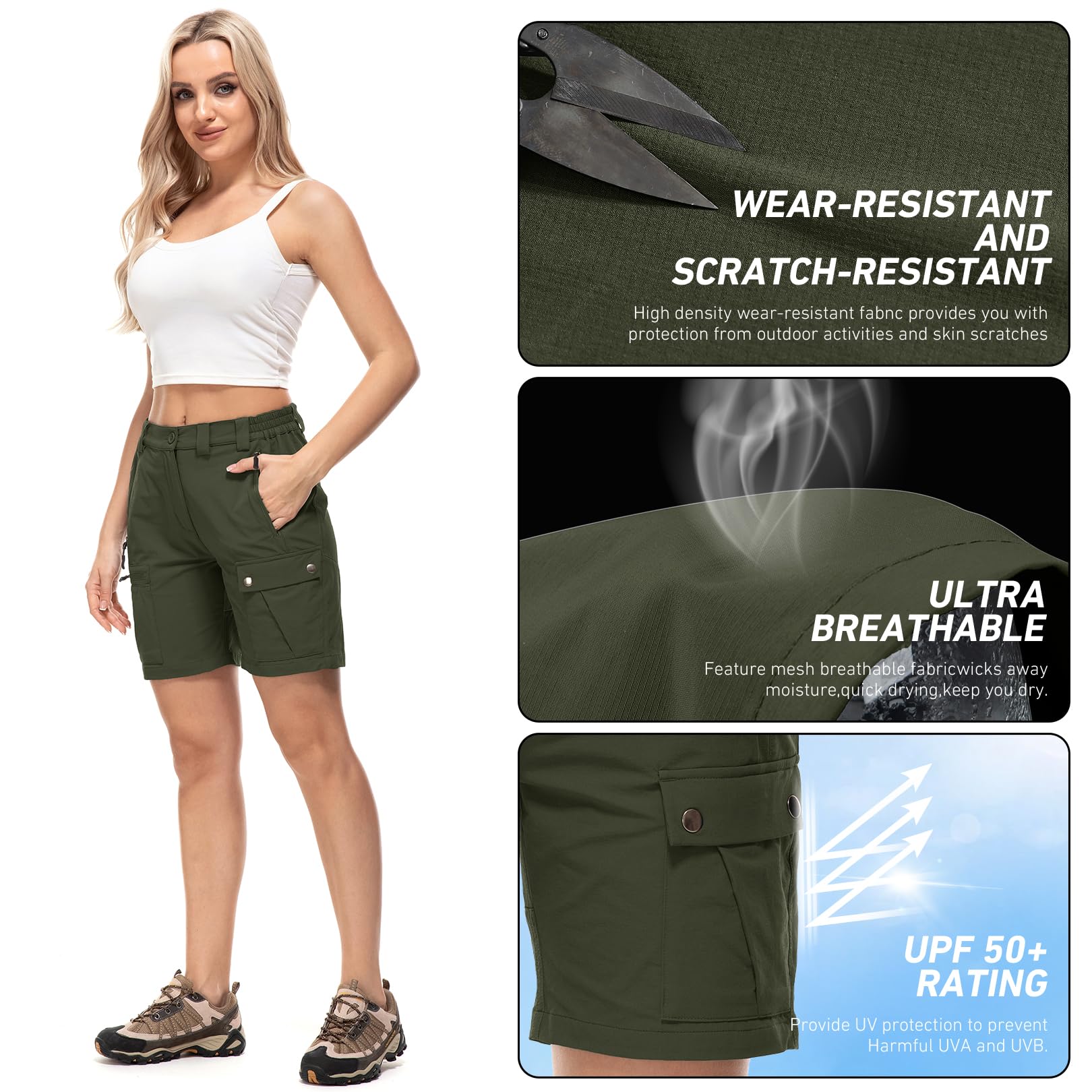 Pantaloncini Donna Cargo Corti Estate Vita Elastica Leggeri Asciugatura Rapida Pantaloni da Trekking con 4 Tasche
