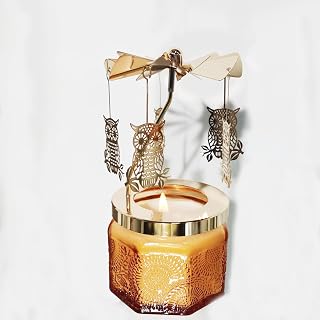 Lavender Scented Rotary Candle Holder,Elegant Spinning Candle Carousel for Valentines Day Gifts Relaxing Ambiance ,Rotating Scented Candles for Mother's Day,Easter,Christmas (Golden Owl)