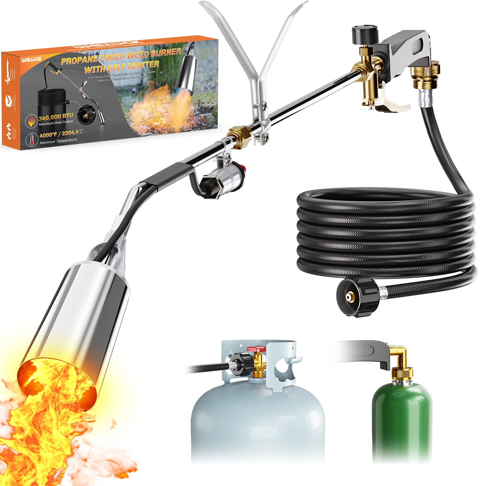 WELLUCK Propane Torch Weed Burner, Weed Torch 1,800,000 BTU Flame Weeder with QCC 11.5FT Hose, Heavy Duty Blow Torch with Self Igniter, Flamethrower for Weeding, Barbecue, Asphalt, Snow Melting-image-26