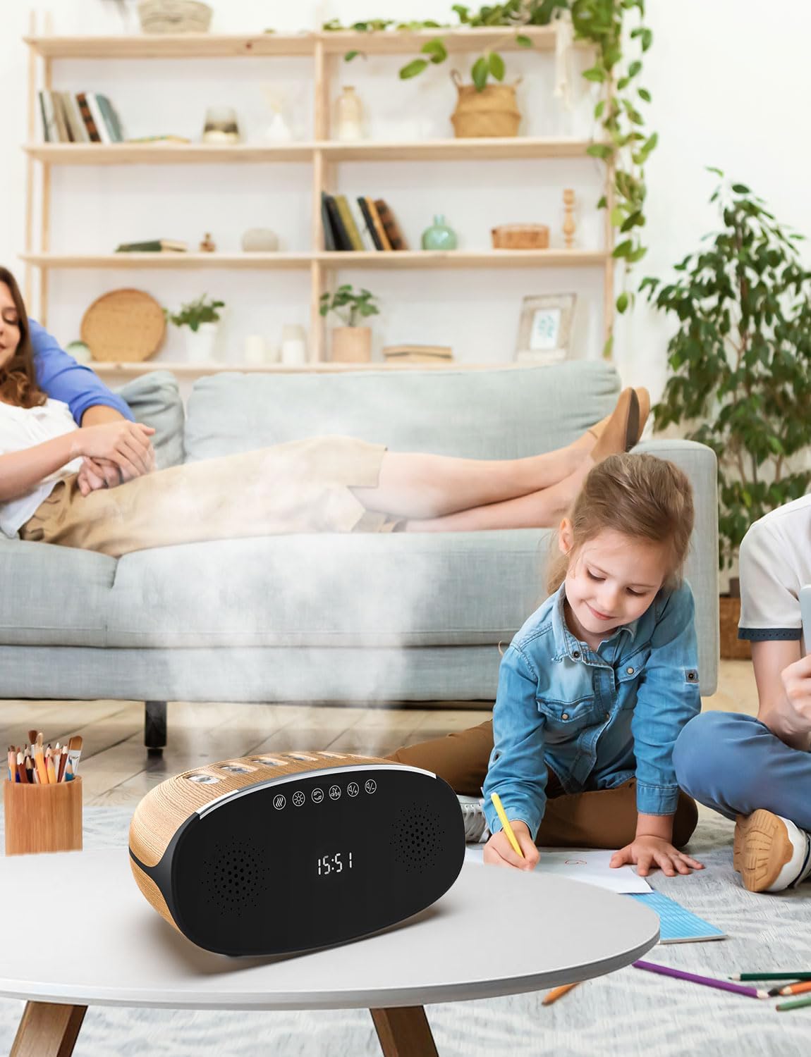 Quiet Ultrasonic Bedroom Humidifier, 500ml with 6 Nozzles and 7 LED Lights, Timer Function, Bluetooth Music, Remote Control + Touchscreen Switch, Suitable for Living Room, Baby Room, and Office