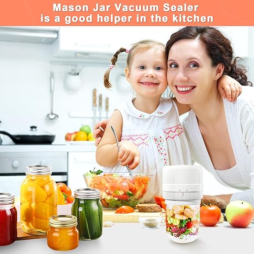 Miniatura 7 de Sellador al vacío eléctrico de tarros Mason - Kit de sellado al vacío para almacenamiento de alimentos, compatible con tapas Mason de boca ancha y