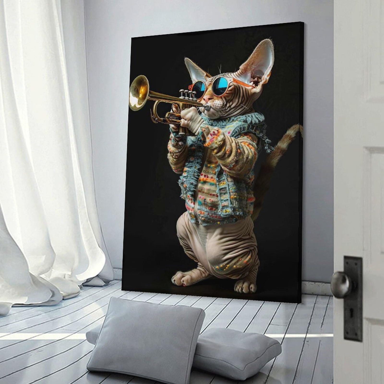 Junmoney Room Decor Wall Art Devon Rex Trumpet, 20x30inch(50x75cm), for Hallway, Bedroom Or Modern Interiors, Gift Idea for Housewarming And Birthdays