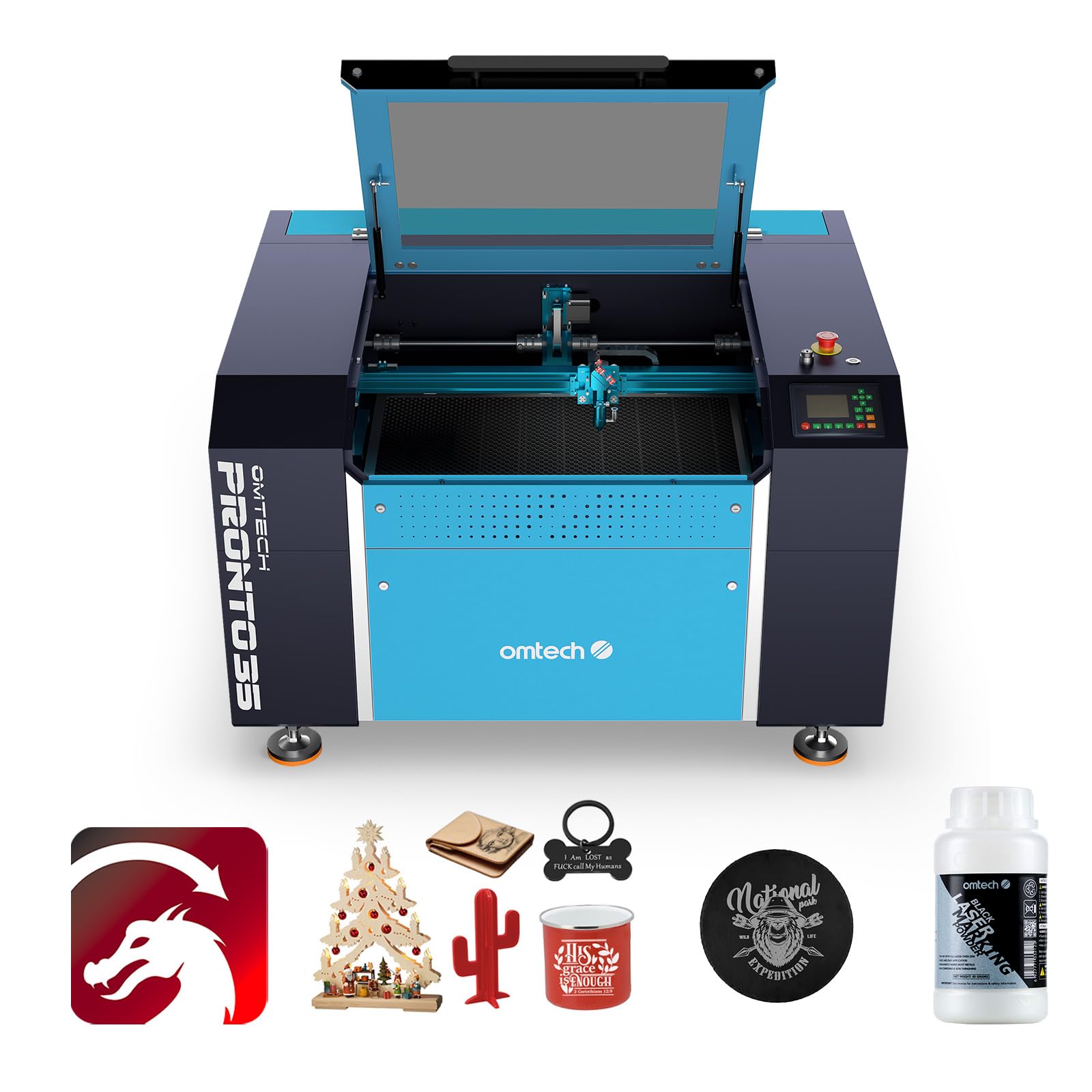 OMTech Incisore Laser CO2 60W, 700x500mm con Autofocus, Passaggio Doppio e Assistenza Aria Integrata, per Legno, Vetro, Acrilico, Pelle(with Lightburn)