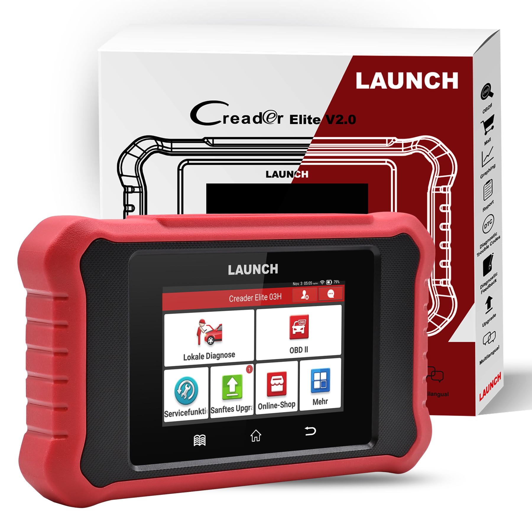 LAUNCH Creader Elite X OBD2 Diagnosegerät, DoIP & CAN FD (mit Adapter), Alle Systeme & 16 Service Funktionen für 1 Marke, Aktuatortests, Codierung, AutoVIN,11 Sprachen, Diagnosebericht,Creader Elite X