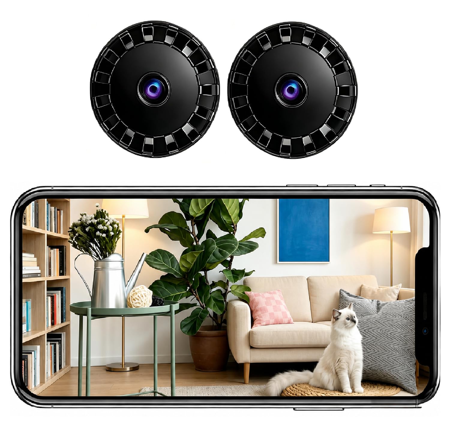 Mini Cámara de Seguridad WiFi, 2026 Mejorada Cámara Oculta para Uso Doméstico, HD 1080P con Visión Nocturna Interior/Exterior para Bebés, Mascotas, Compatible Teléfonos Inteligentes (Black, 2 pieza)