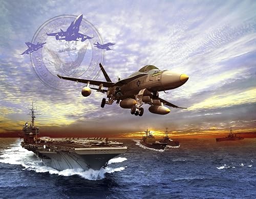 Posterazzi F/A-18 Hornet despegando de un portaaviones de la Marina de los Estados Unidos. Impresión de póster, (8 x 10)
