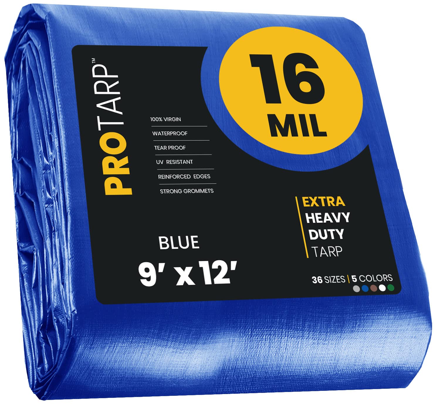 Extra Heavy Duty 16 Mil Tarp Cover, Waterproof, UV Resistant, Rip and Tear Proof, Poly Tarpaulin with Reinforced Edges for Roof, Camping, Patio, Pool, Boat. (Blue 9′ X 12′)