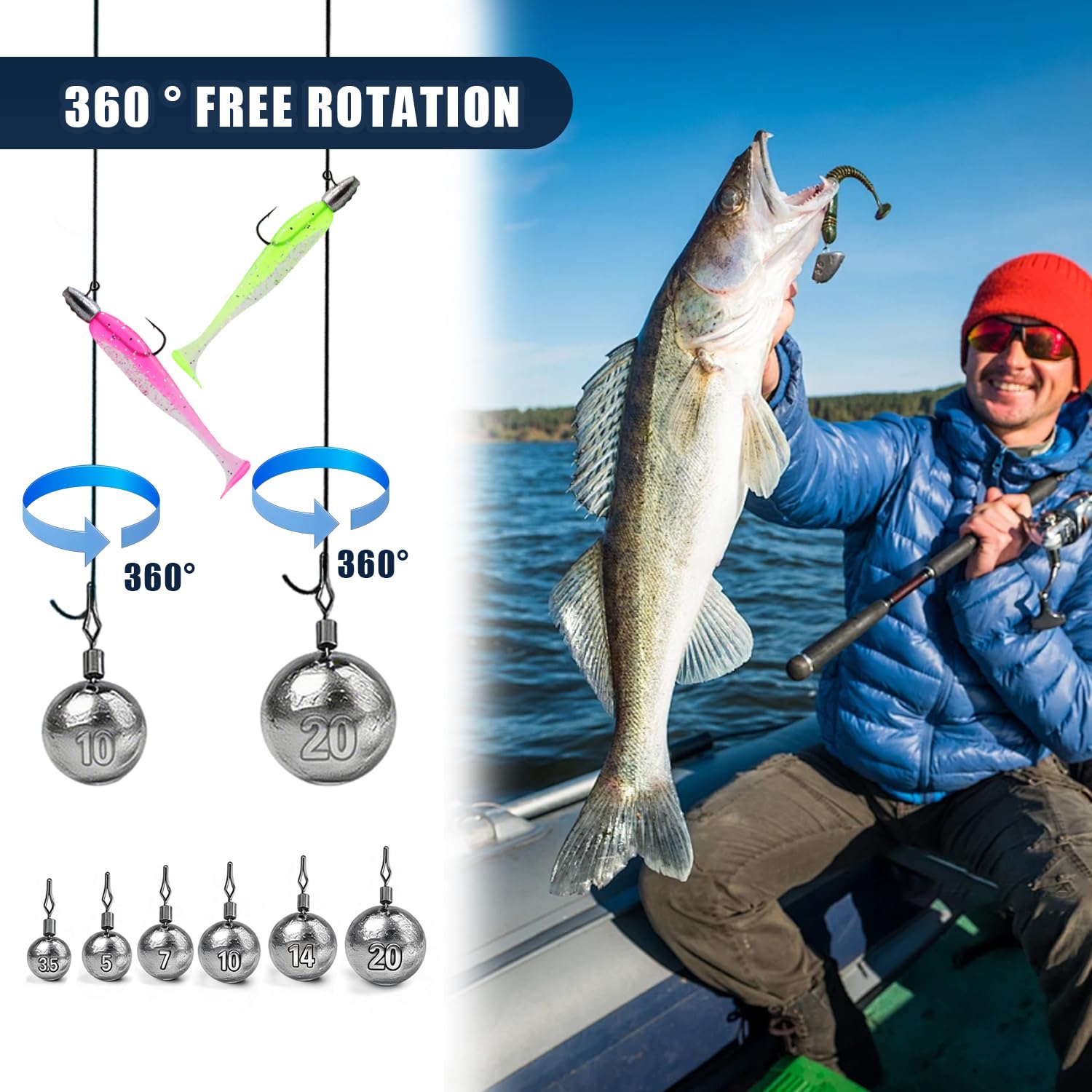 Pesi da pesca, set di accessori per la pesca, 35 pezzi, Sinker, specifiche da 3,5 a 20 g, per la drop-Shot piombo, girelle rotelle, pesca a scatto