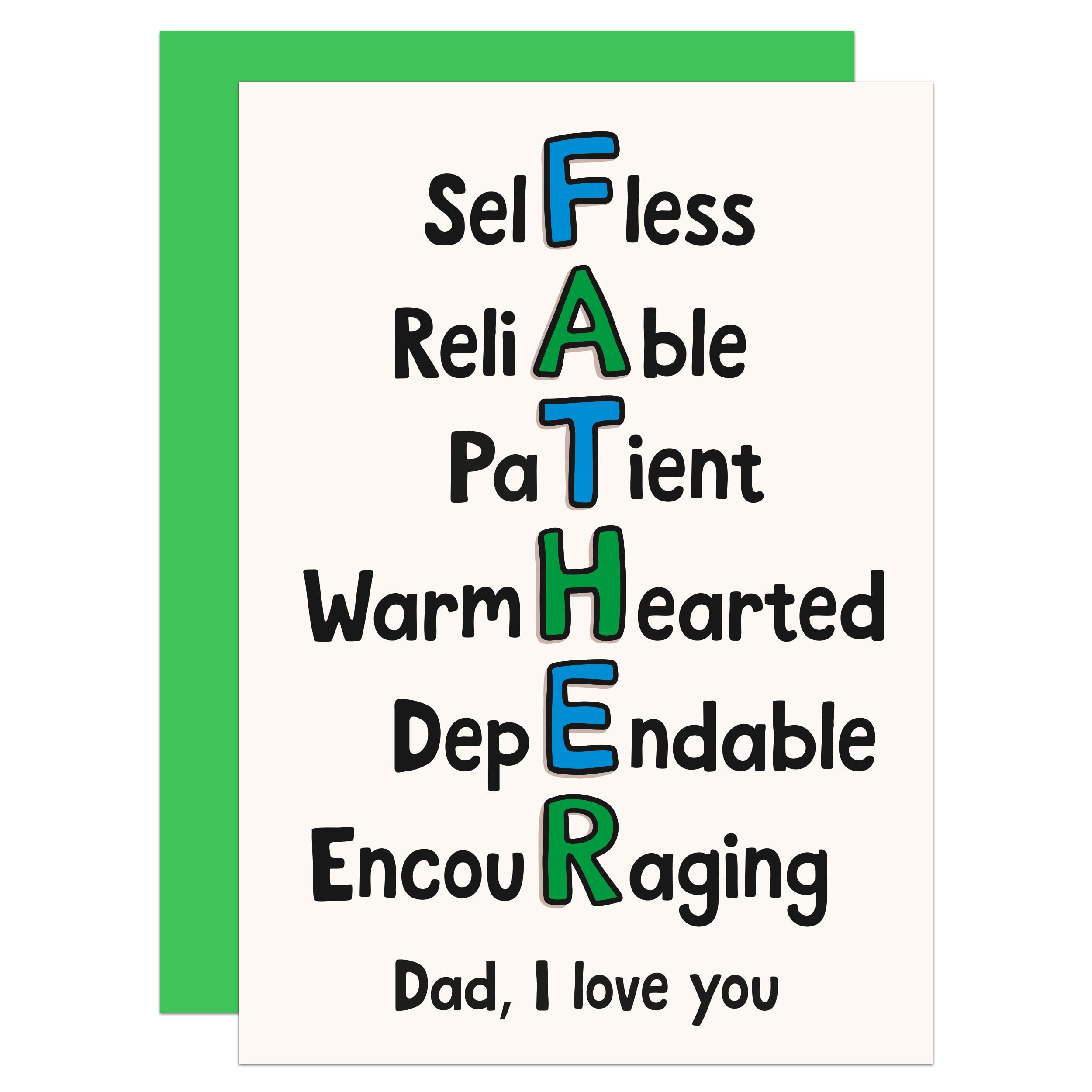 Cute Dad Card, Fathers Day from Son or Daughter, I Love You, Birthday, Meaningful, Acrostic (Father)