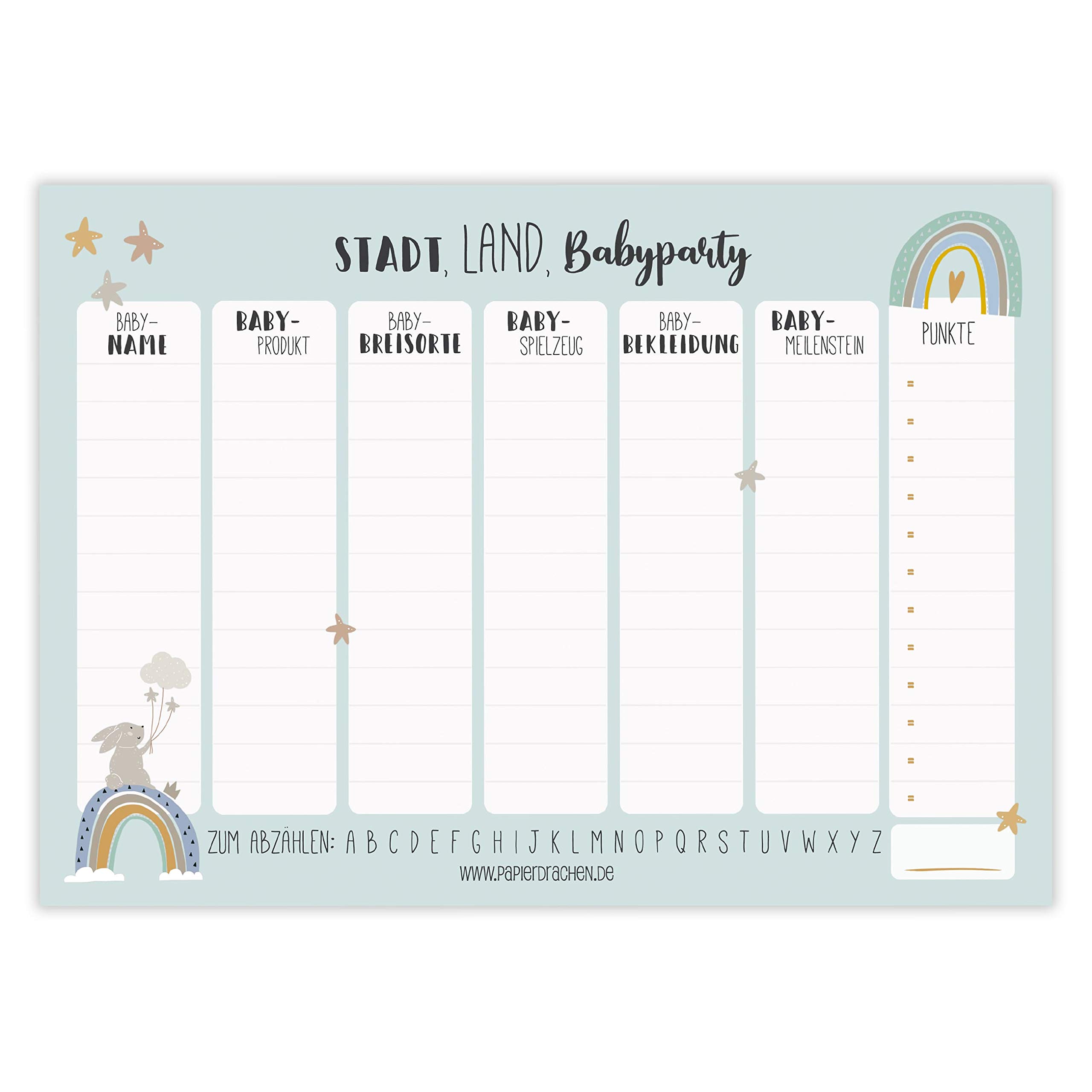 Papierdrachen Play Pad for Adults - City Country Baby Shower Boy - Game Idea for Baby Shower for Boys - It's a Boy - 50 Sheets Each on High-Quality Paper - DIN A4