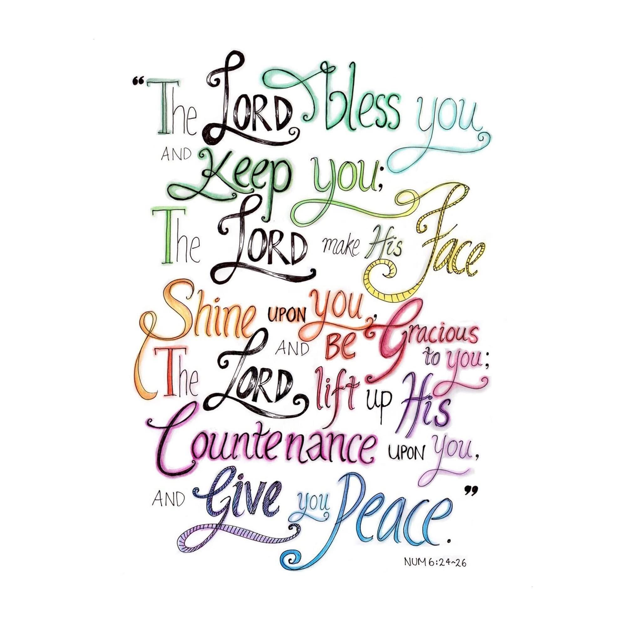 KCDFDVJFBM Religious Gift Poster - The Lord Bless You & Keep You Numbers 6:24-26 Wall-Art, Meaningful Scripture Print for Housewarming or Baptism(Unframed,12x18inch(30x45cm))