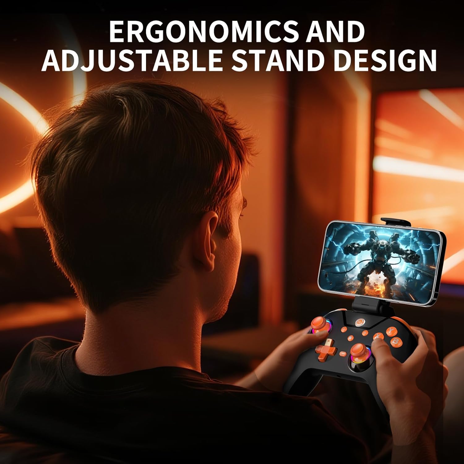 Wireless Gaming Controller, PC Controller for PC/Switch/P3/iOS/Android with 4 Programing Buttons, Hall Effect Trigger, RGB Lighting,1000mAh Battery, Turbo, Dual Vibration, Screenshot, Black+ Orange