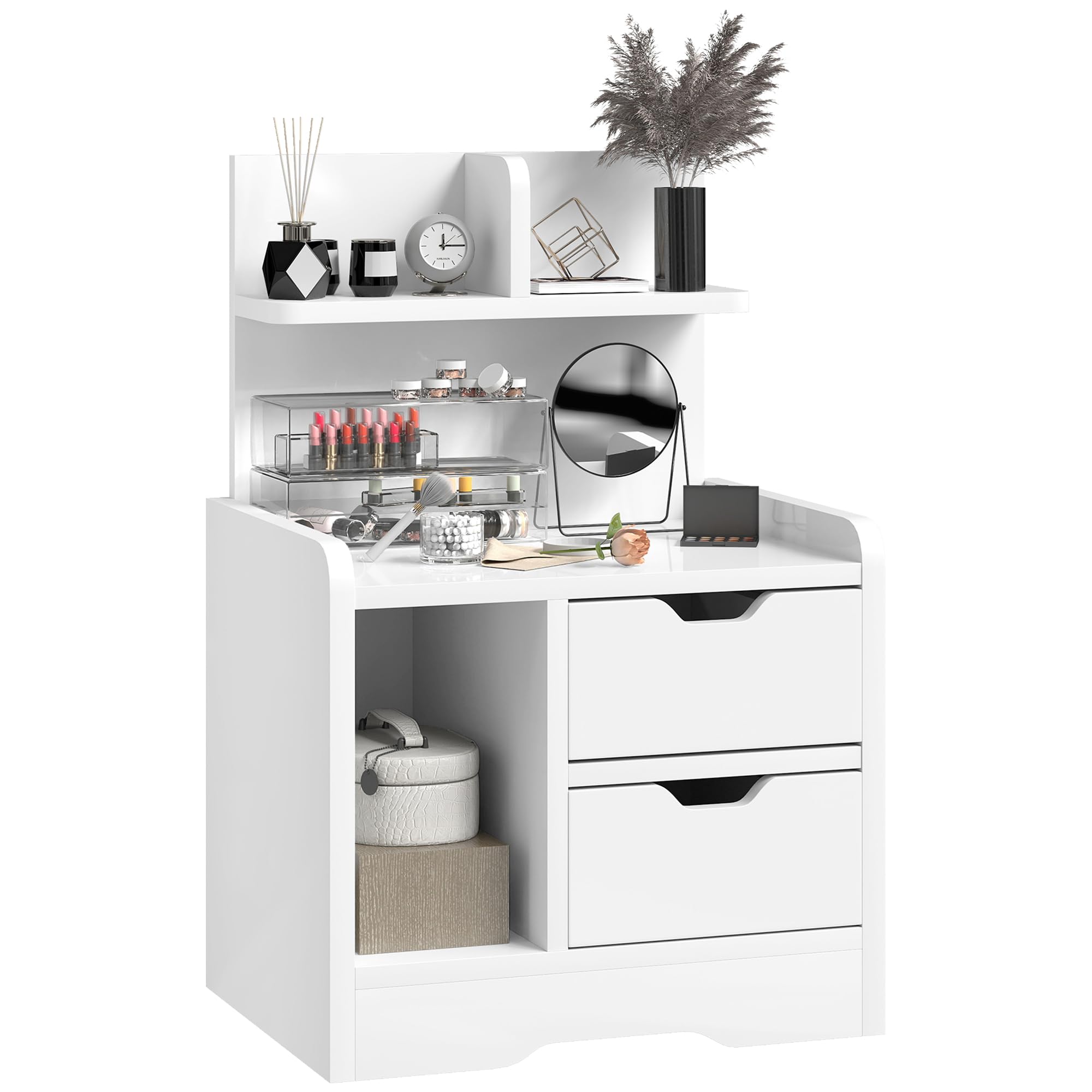 Rackhams Modern Bedside Table With 2 Drawers And Open Shelves For Bedroom - 60