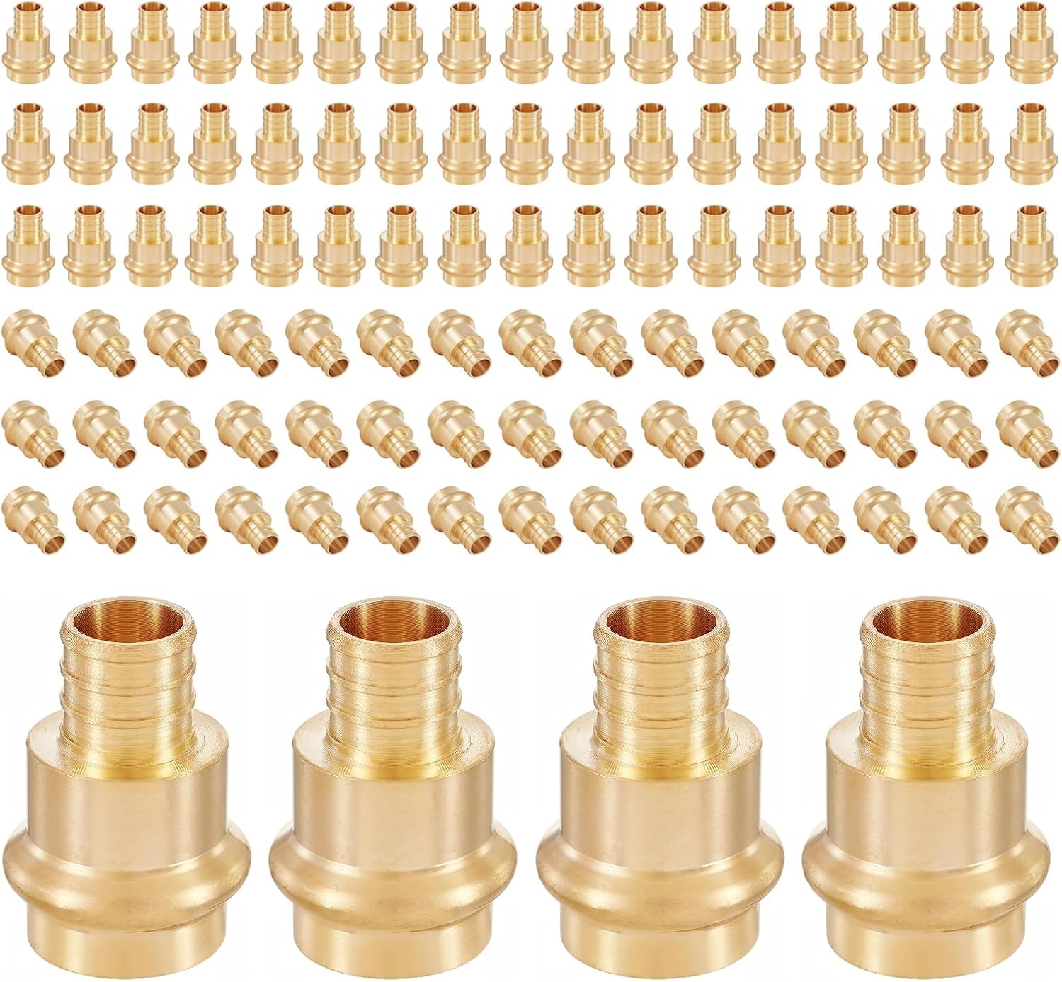 (Pack of 100) Seelink 3/4"Press x 3/4"Pex Crimp Coupling Brass Adapter, Press Fittings For Copper and Pex Pipe Connection(PEX1807346-100Pack)