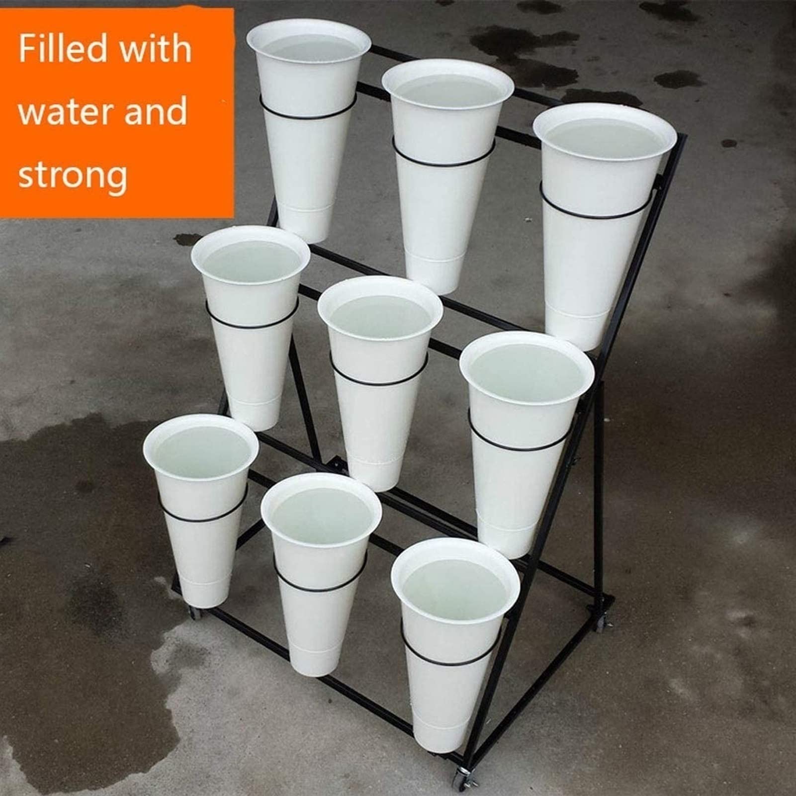 Espositore per Fiori con 12 secchi in plastica - Supporto per Piante in Ferro con 4 Ruote universali, ripiano per Bouquet di fiorista Mobile in Metallo a 3 Strati per ne