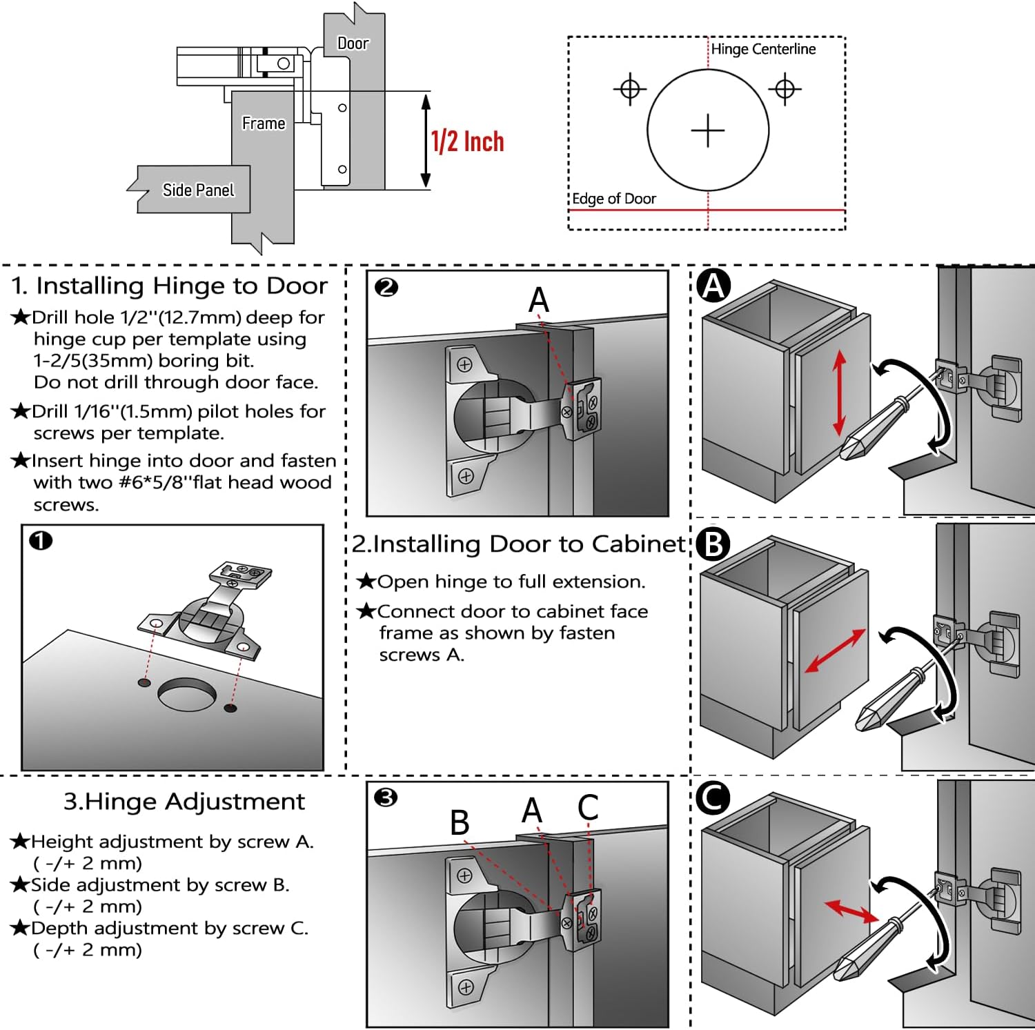 50 Pack 25 Pair 1-1/4 inch Overlay Self Slow Closing Door Hinges - Face Frame Cabinet Concealed Hinges with Built-in Damper, 3 Way Adjustability