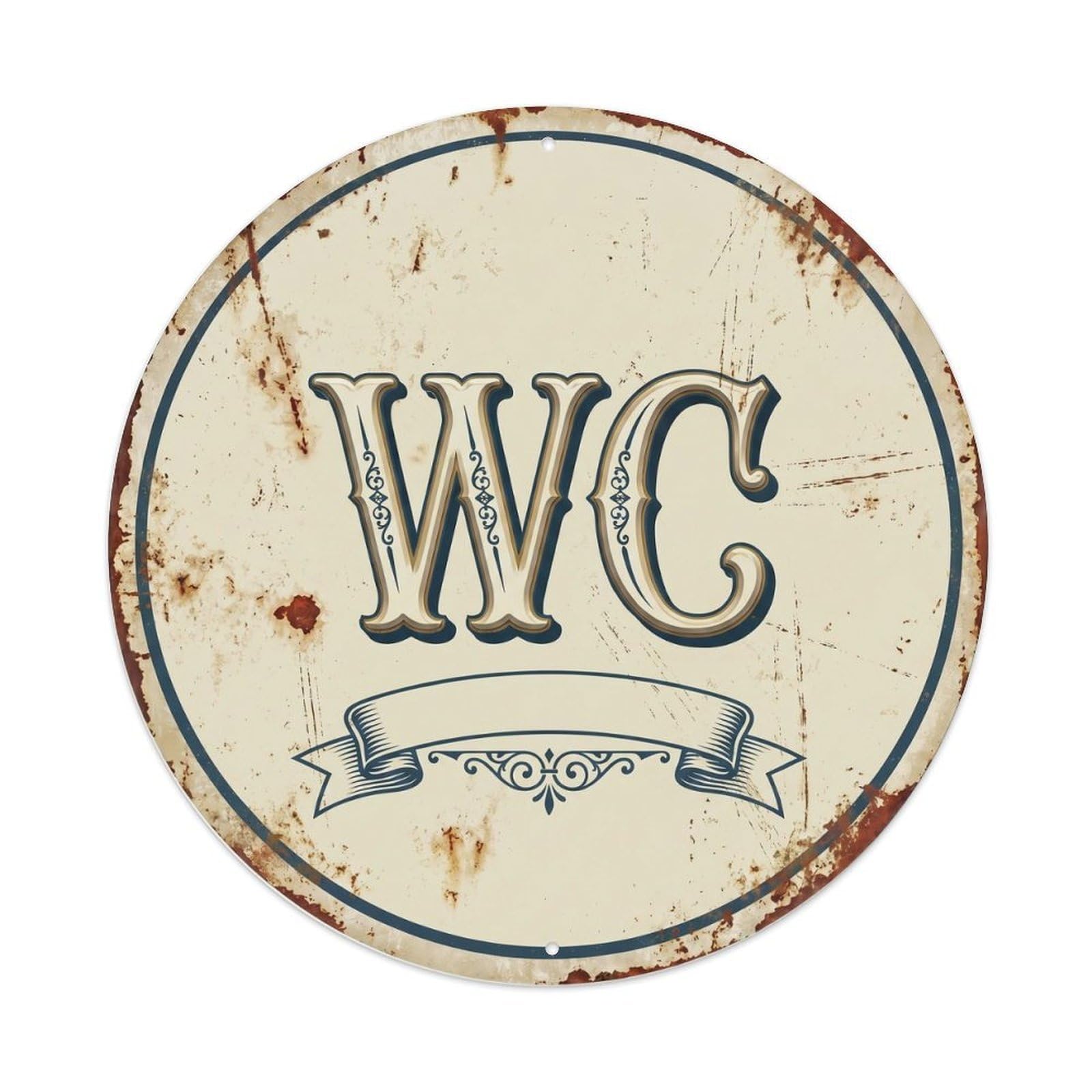 Toilet （WC） Victorian Shield Metal Tin Sign Plaque Wall Decor for Cafe, Club Bar, Office, Home Garden Round Metal Poster 8x8Inch