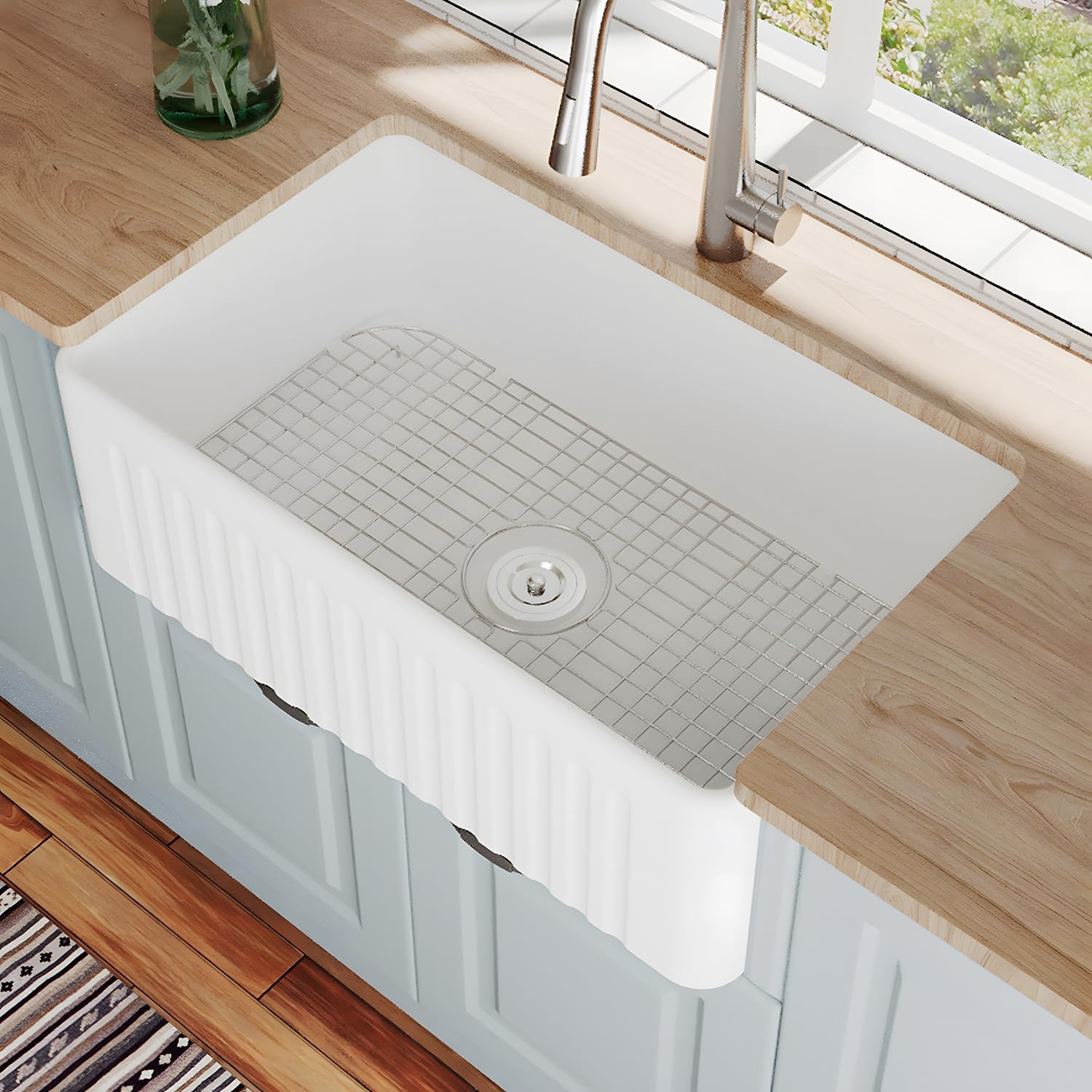 Farmhouse Kitchen Sink, 24 x 18 Inch Small Farm Sink White Apron Sink