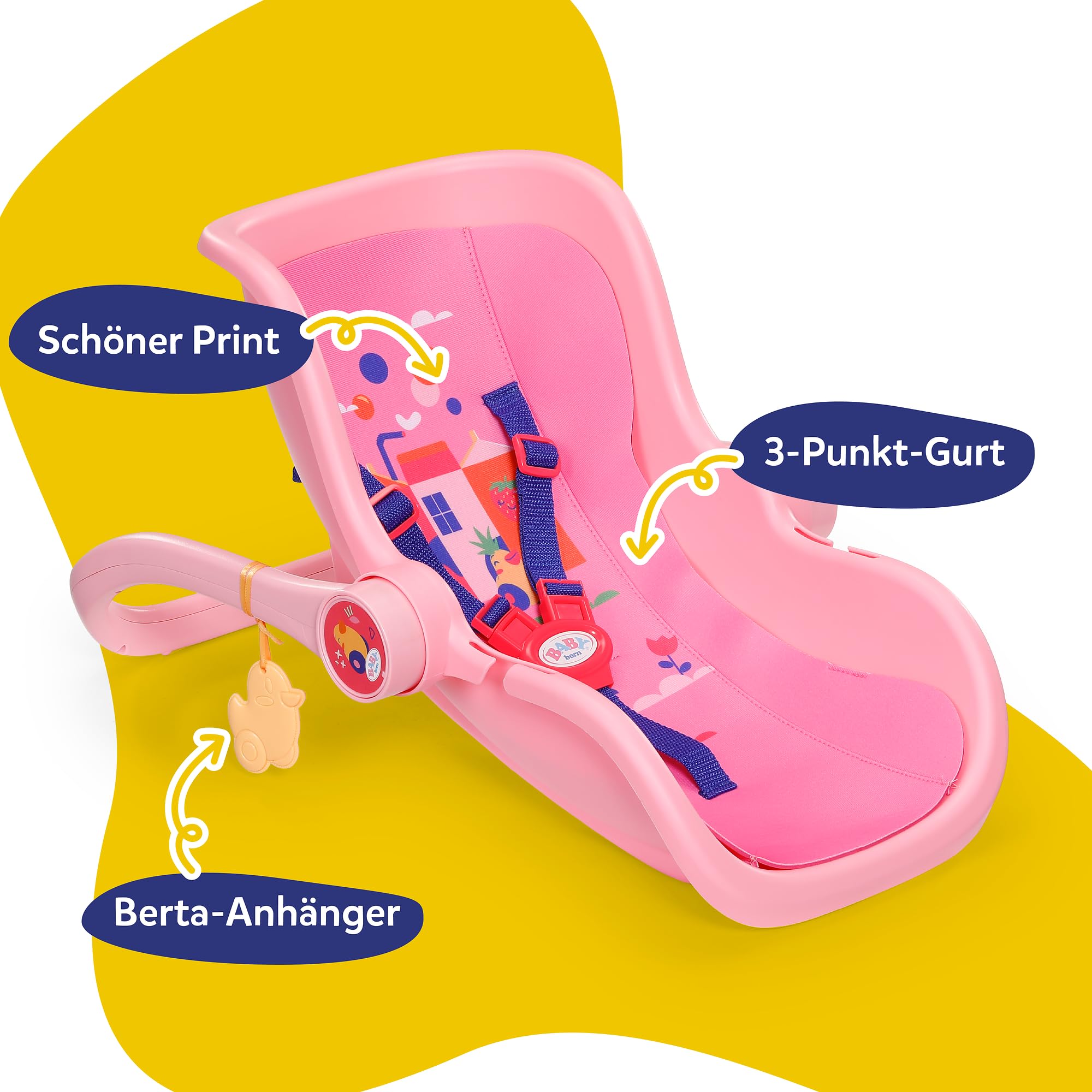 BABY born Babyschale Pink, Puppen-Babyschale mit Tragegriff, Sicherheitsgurt und Anhänger