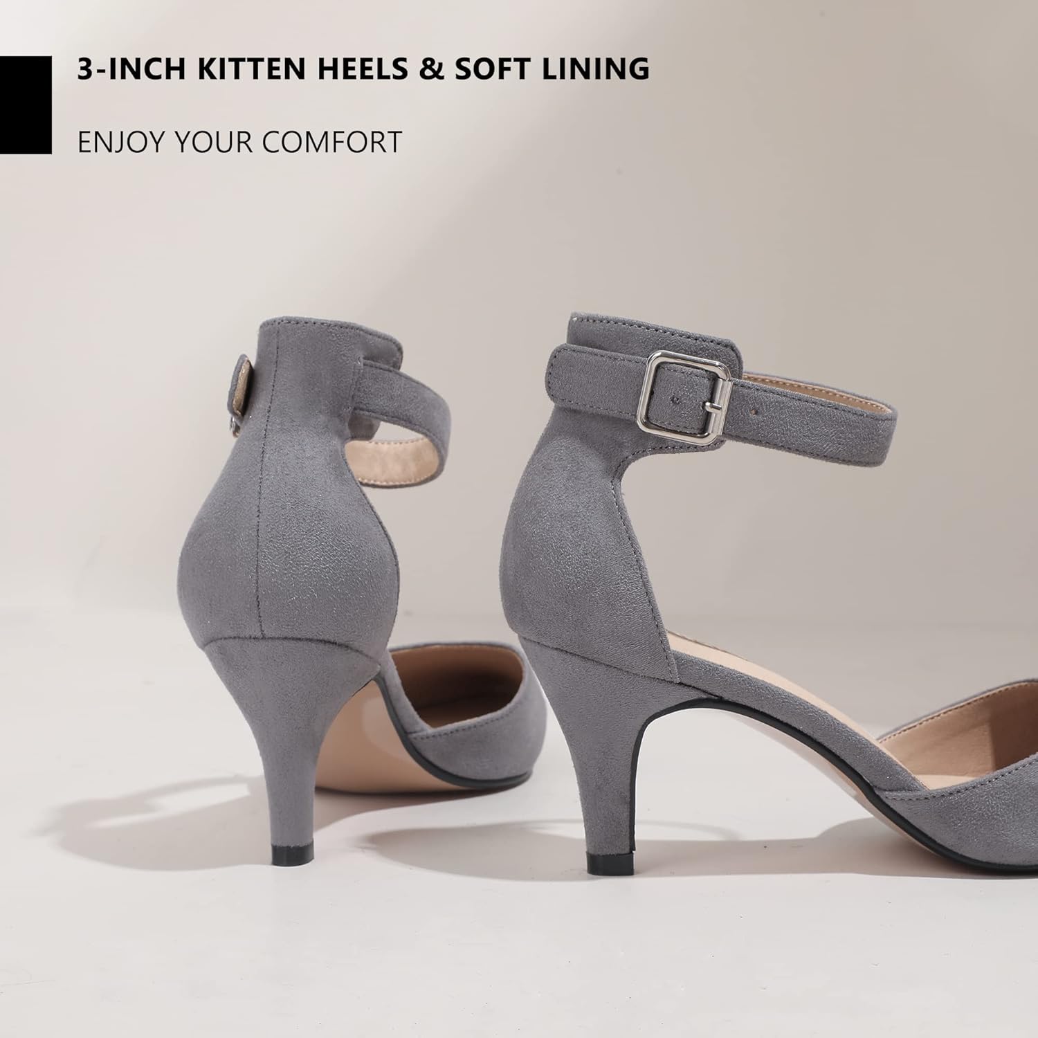 IDIFU Women's IN3 D'Orsay Pumps Low Kitten Heels for Women Dress Shoes Pointed Closed Toe Wedding Bride Ankle Strap Dressy Silver Black Nude White Gold Heels for Women - Image 5