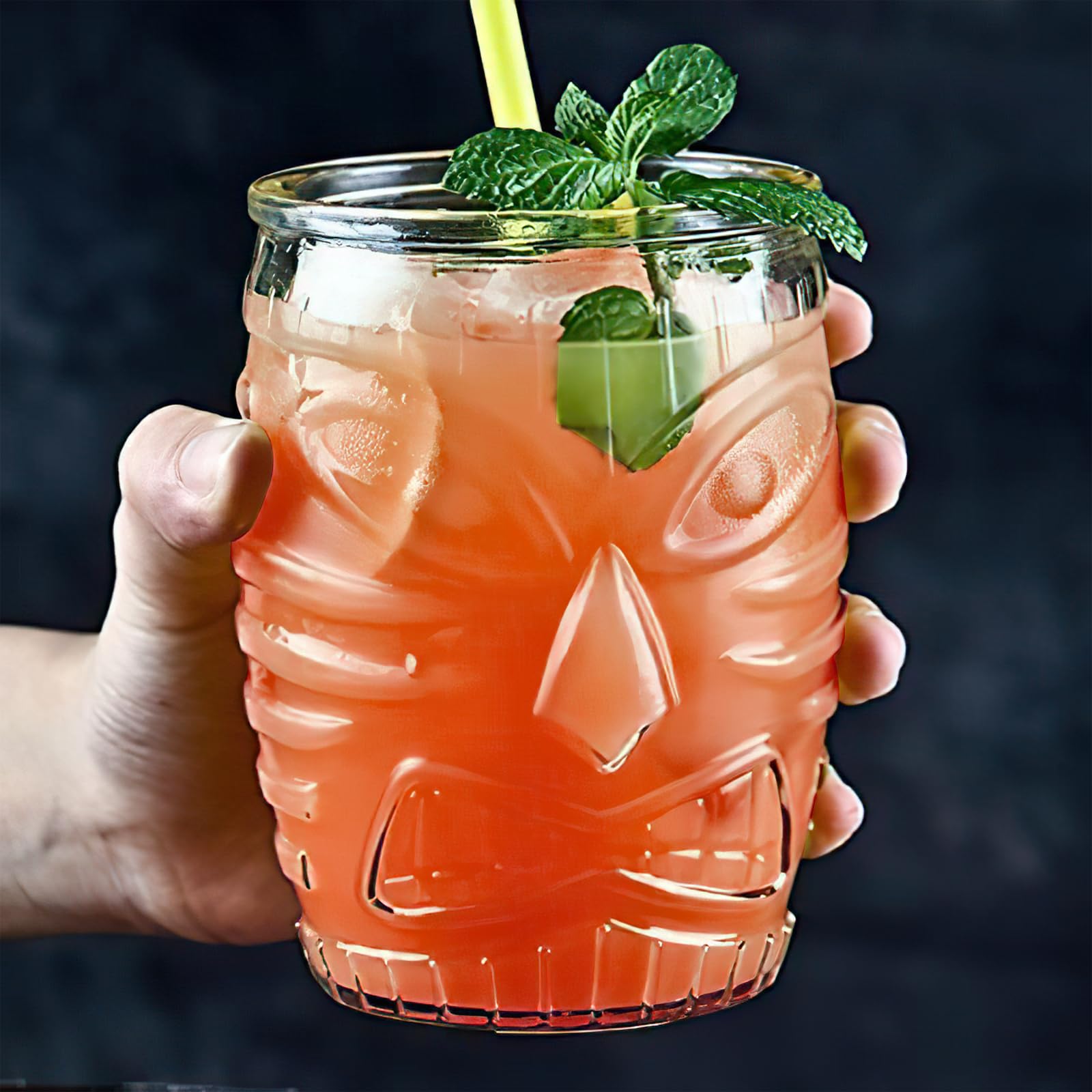 Juego de 6 vasos de cristal transparente Tiki (480 ml) – Copas de cóctel premium para mai tai, piña colada y ron – Hawaiian Luau Party Deko Bar vasos aptos para lavavajillas
