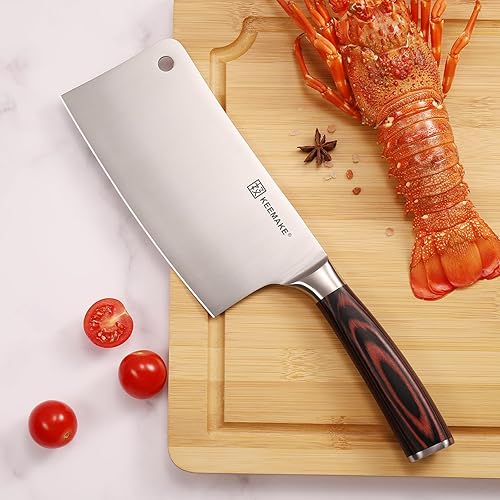 Miniatura 3 de KEEMAKE Cuchillo de carnicero de 7 pulgadas, cuchillo de carne resistente con acero inoxidable alemán de alto carbono 1.4116, cuchillo para verduras