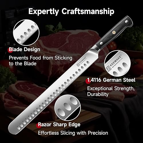 Vista 11 de KEEMAKE Juego de cuchillos para tallar barbacoa, cuchillo de carnicero de 10 pulgadas y cuchillo de afilar de 10 pulgadas para cortar carne, acero